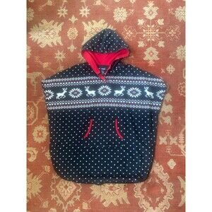Chaps Fair Isle Reindeer Fleece Hooded Poncho Cape w/ Pocket Size Small